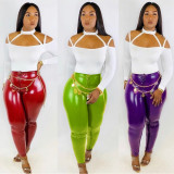 Sexy candy color glossy PU leather pants LML071