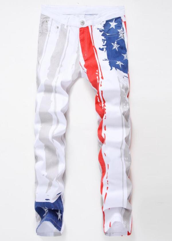 White printed American flag casual jeans TX8901