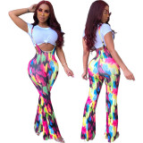 Stylish Ladies High Waist Multicolor Strappy Flares Pants YX9133