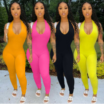 Women's solid color halter halter pile of trousers sexy jumpsuit ARM8208