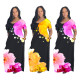 Casual Flower Printed V-Neck Short Sleeves Pocket Plus Size Long Dress FS3515