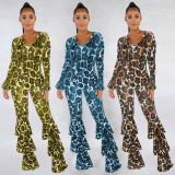 Fashion Leopard Printing Ruffle Long Jumpsuit For Ladies ALS141