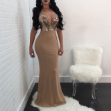 Sexy Women Strap V Neck Sequin Maxi Dress XZ1804