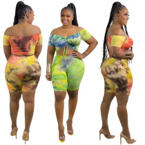 Tie-dye printing shorts two-piece suit casual sexy nightclub plus size women's clothing OSS20716