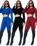 Ladies Ribber Hooded Scratch Bodycon Pants Set 2pcs Sport LY5806