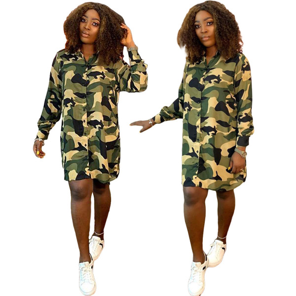 Personalized fashion camouflage button shirt dress GL6288