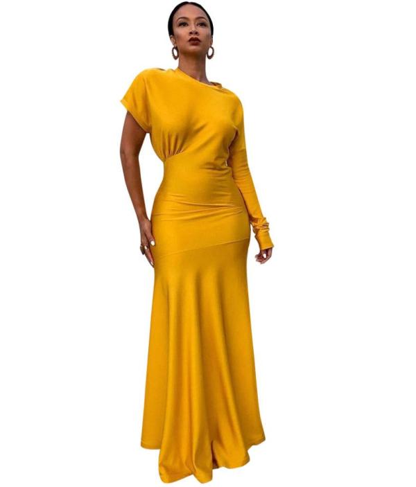 Fashion Short Sleeves Yellow Maxi Dress NS2648