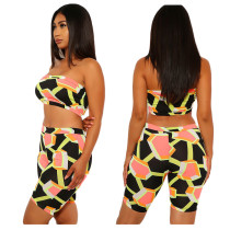 Sexy Printed Strapless Mini Top With Shorts Two Pieces Sets YY5903