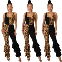 Leopard Printed Splicing Multi-Layered Sleeveless Leisure Jumpsuit MD291