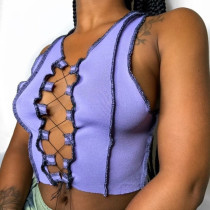 New women's fashion street style sexy hollow slim short cropped vest women T20AA14K