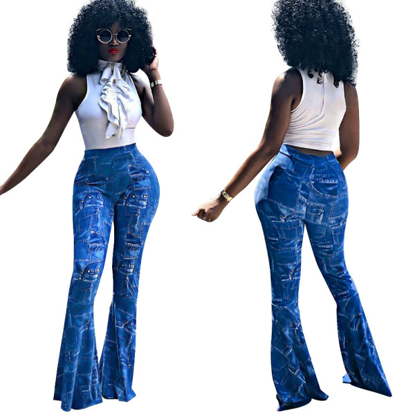 Wholesale Price Ladies Street Style High Waist Flared Jeans SN3715