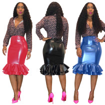 Hip fishtail skirt leather skirt skirt without belt DM8032