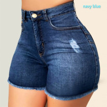 Shredded high-waist stretch denim shorts Women's jeans CJ904