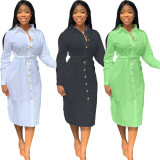 Plus Size Solid Color Button Down Long Sleeves Dress YX9136