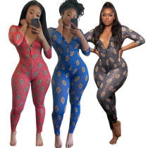 Printed V-neck tight and comfortable plus size home service OSS20756
