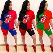Fashion casual mouth big tongue short sleeve sports suit BN053