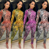 Fashion Pattern Printed Round Neck Long Sleeves Bodycon Jumpsuit KA7124