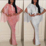 Fashion Solid Sequined Tassel Slim Ladies Glitter Evening Dress NS4227