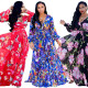 Elegant Chiffon Summer Flower Printed Women Dress X9137