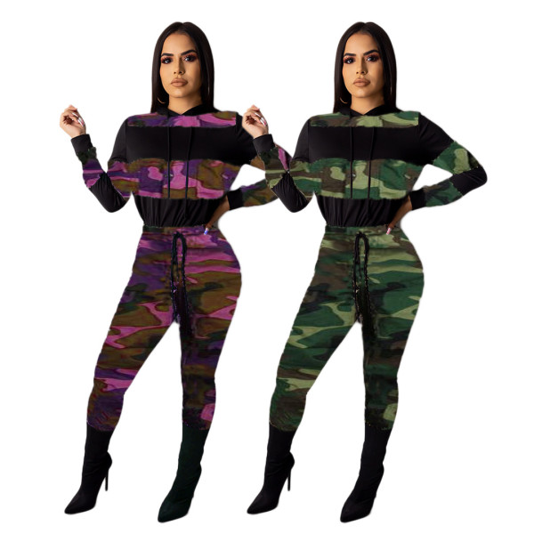 Up-To-Date Clothes Sport Bodycon Camouflage Splicing Outfits AMM8201