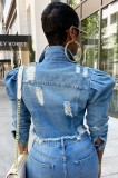 Short frayed denim jacket women puff sleeve denim jacket CJ911-02