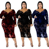 XL women\'s lace long-sleeved dress fat woman loaded fat woman dress AJ4076