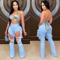 Ripped washed flared jeans ORY5165