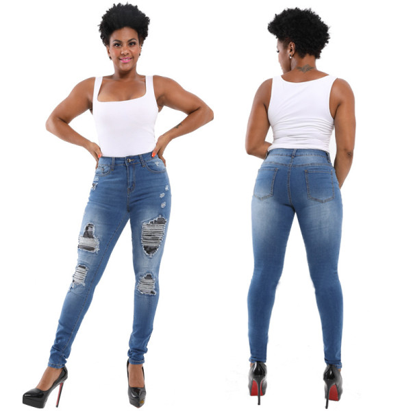 Hole patch women's jeans tight hips YCK009