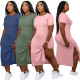 womens dress with split hem solid color loose HHM6332