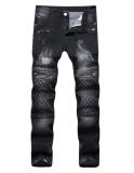 Black jeans stretch zip embroidery stretch pants TX008