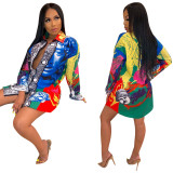 Online Sale Women Long Sleeves Printing Cardigan Dress YZ1921