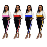 Autumn Hoodie Sport Pants Colors Patchwork Ladies Sets TRS987