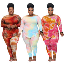 Casual Tie Dye Printed Long Sleeves T-Shirt With Trousers Plus Size Two Piece Set ONY5050