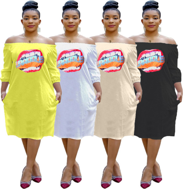 Wholesale Price Loose Fitting 4 Colors Off Shoulder Dress T3371H