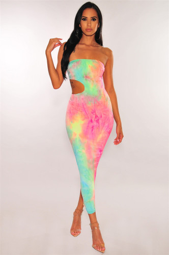 Rainbow sexy long skirt cutout tube top dress FM1039D44