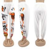 Casual Cartoon Printed High Waist Drawstring Trousers KZ172