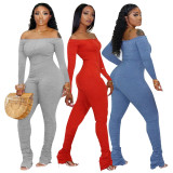 Sexy Solid Color Off Shoulder Long Sleeves Pleated Jumpsuit Q684