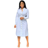 Casual Ladies Button Down White Shirt Dress Without Belt YX9136