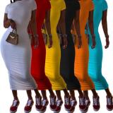 Women's solid color dress vacation leisure long skirt short sleeve T-shirt skirt sexy AL093