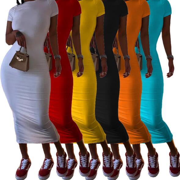 Women's solid color dress vacation leisure long skirt short sleeve T-shirt skirt sexy AL093