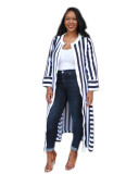 Trendy Long Style Blouse Striped Women Coat N9040