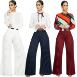 Summer Pure Color Women Pleated Wide Leg Pants DN8277