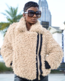 Long Sleeves Zipper Ladies Warm Turn Down Collar Casual Fur Coat MTY6260