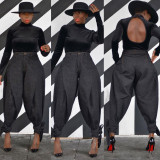 Black Hip-Hop Pleated Jeans Stylish High Waist Harem Pants HY5114