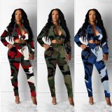 Casual Bodycon 2 Pieces Female Camouflage Outfits MDF5095