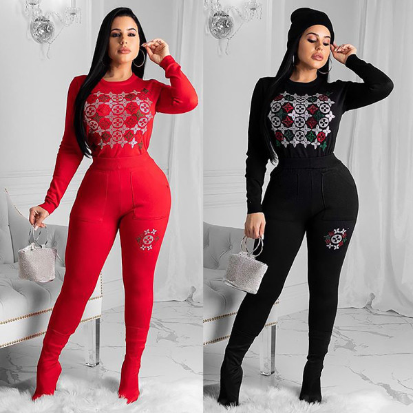 New Design Rhinestone Patchwork Two-Piece Tight Outfits MA6299