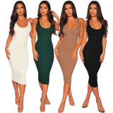 Factory Price Solid Color Tank Style Bodycon Midi Dress SMR9031