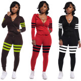 Stylish 3 Colors Female Stripe Splicing Hooded Tracksuits ED8151