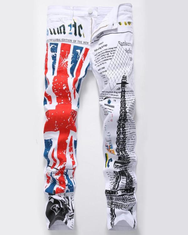 White British Paris Tower printing leisure large size high elastic jeans TX086