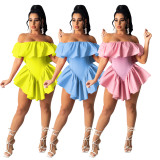 Womens fashion casual sexy solid color nightclub style irregular pleated off-shoulder one-piece dres